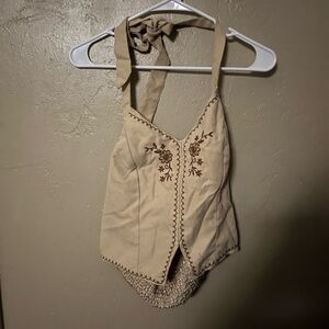 Embroidered Tan Kids One Piece